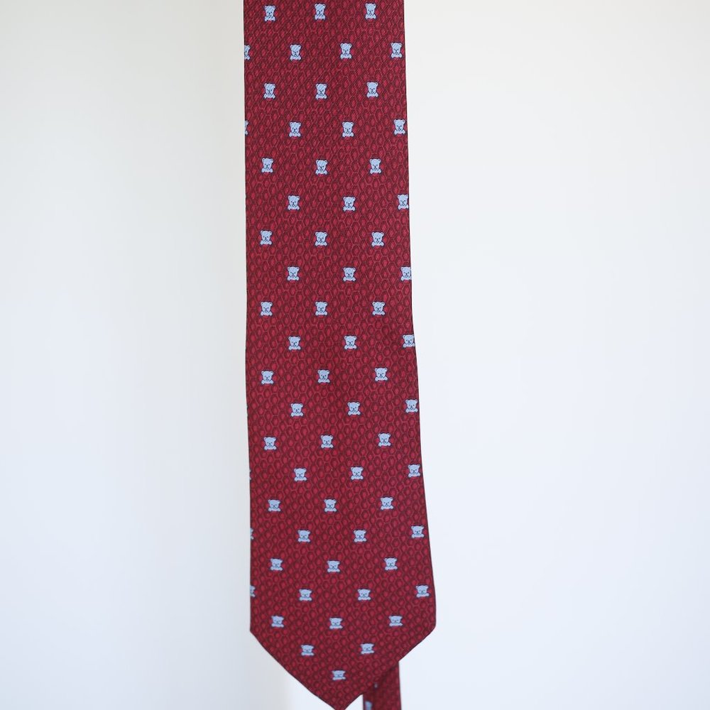 NWOT HERMES Red Honey Comb and Baby Blue Bear Pattern Tie - Picture 3 of 3